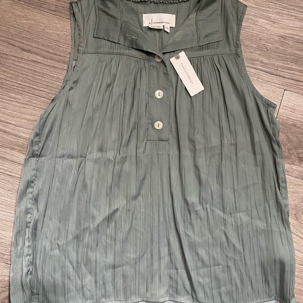 Anthropologie Soft Green Button-Front Blouse
